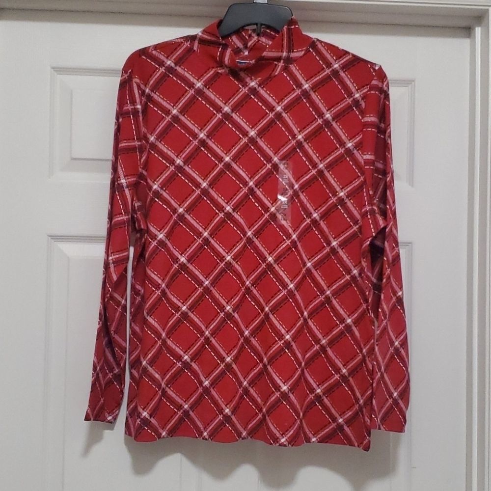 Karen Scott NWOT red multicolor plaid top